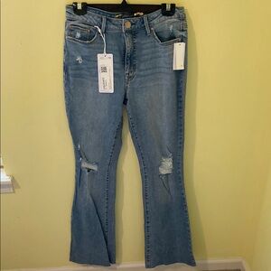 Seven7 Blue Flare Wide Leg Jeans with Faded Finish